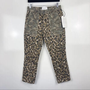 NEW Current/Elliott The Clean Weslan Pants Leopard Camo Slim Leg Jeans Size 26